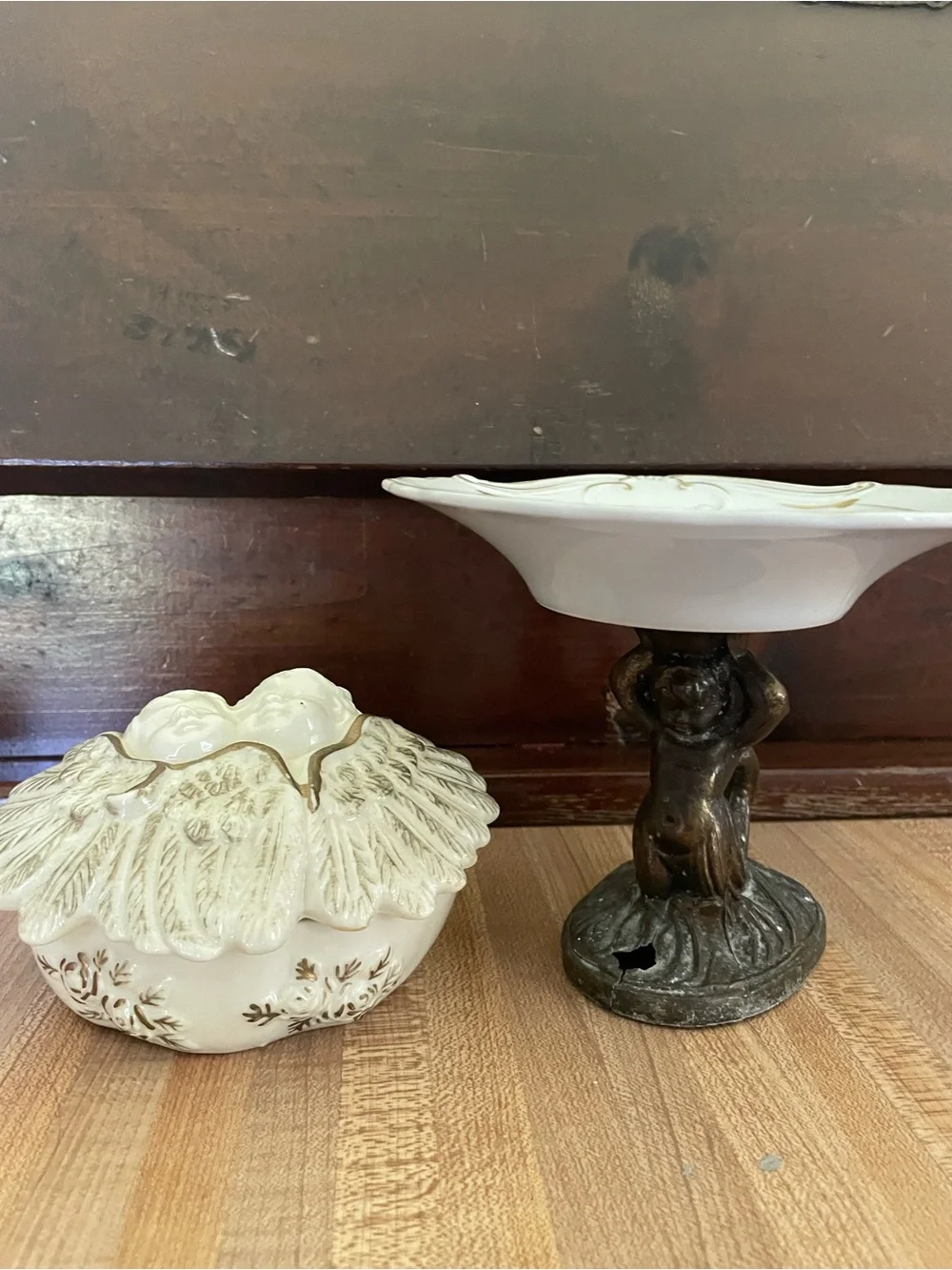Cream Porcelain Vanity Set with Gold Accents - Vintage Style
